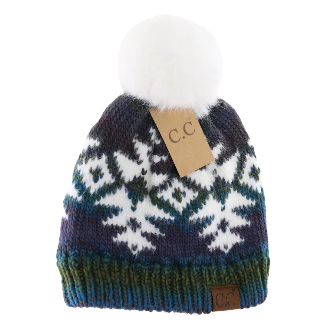 Ombre Aztec Fur Pom Beanie