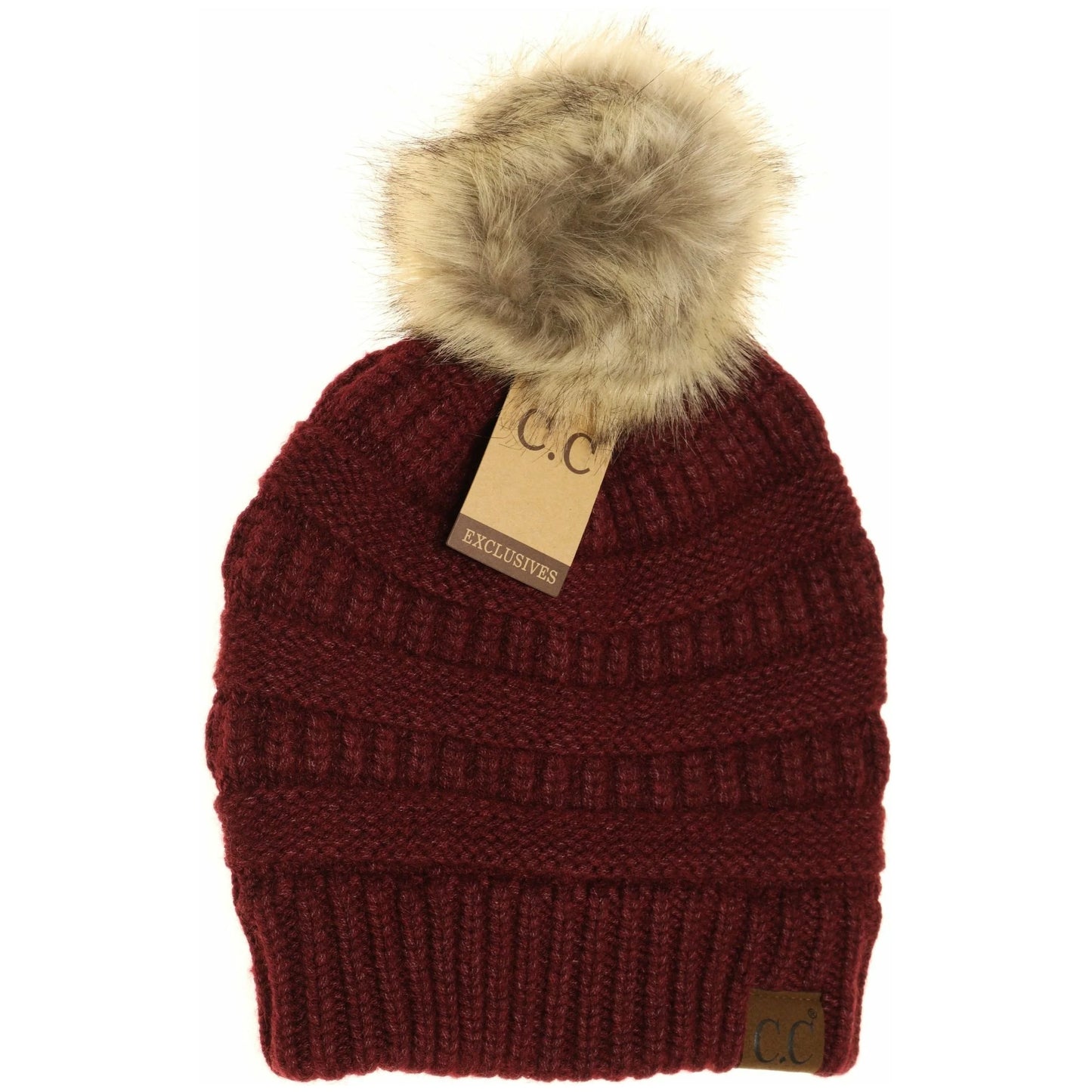 Mixed Soft Yarn Natural Pom CC Beanies