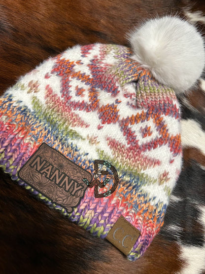 Ombre Aztec Fur Pom Beanie