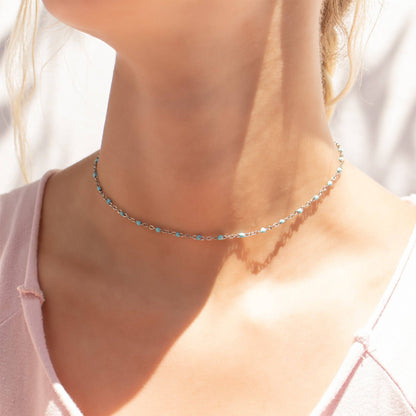 18K Gold Stainless Steel Turquoise Chain Necklace