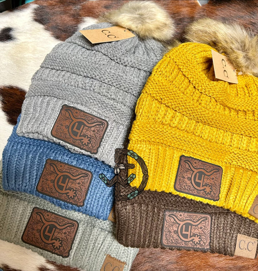 Mixed Soft Yarn Natural Pom CC Beanies