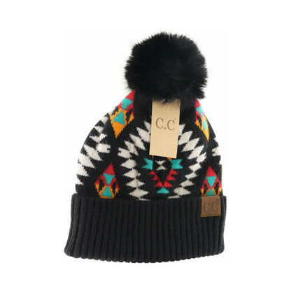 Aztec Fur Pom Beanie