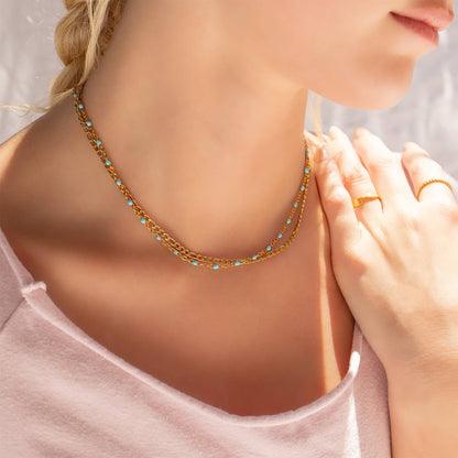 18K Gold Stainless Steel Turquoise Chain Necklace