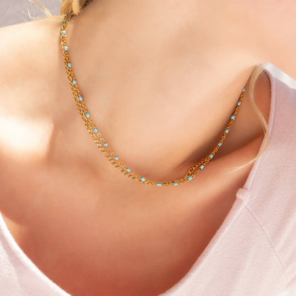 18K Gold Stainless Steel Turquoise Chain Necklace