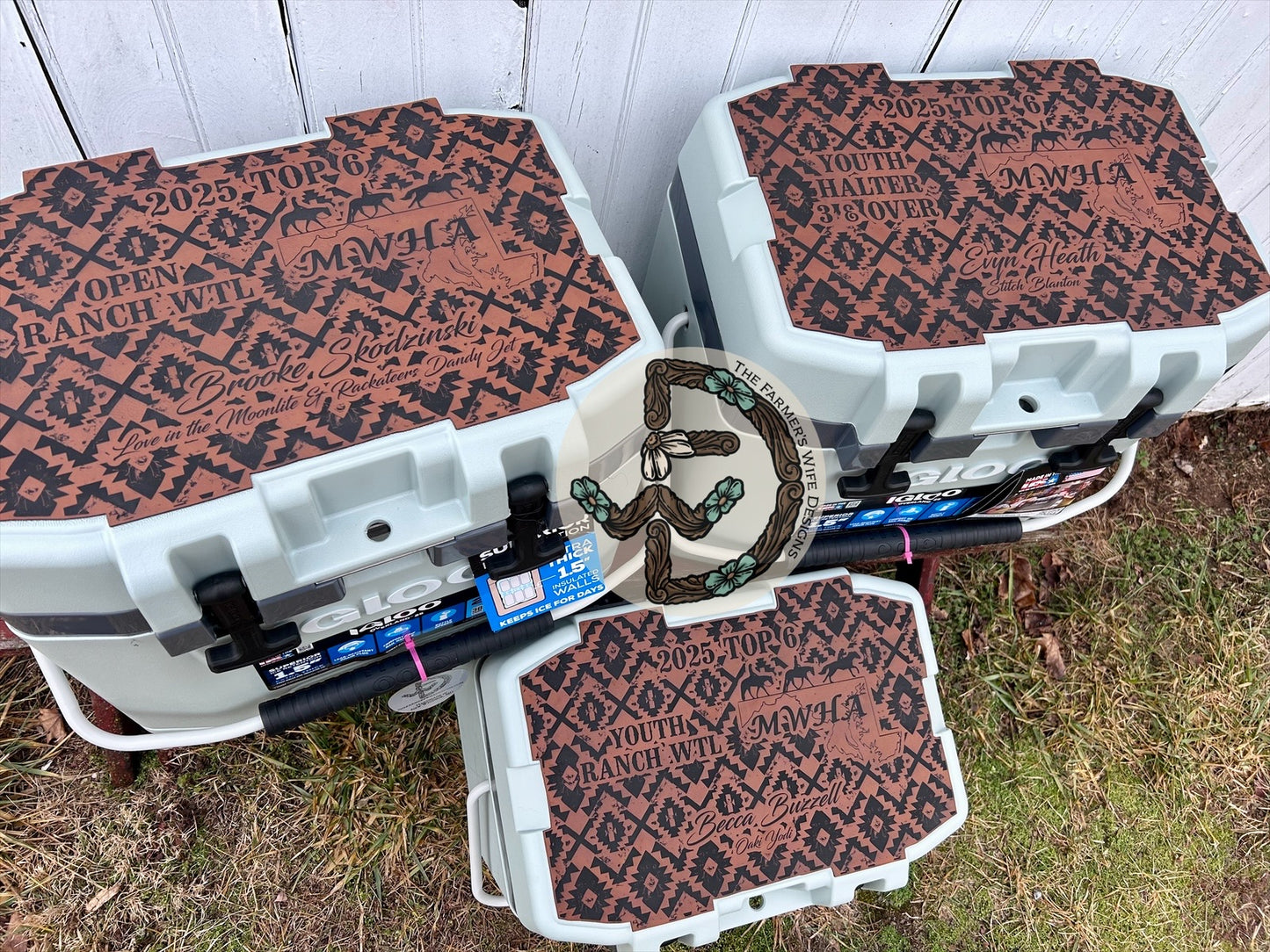 Engraved Faux Leather Cooler Topper