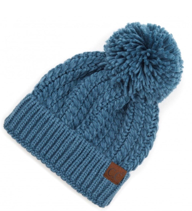 Solid Color CC Pom Beanie w/ Patch