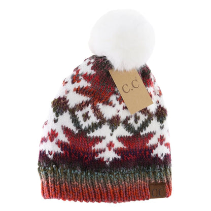 Ombre Aztec Fur Pom Beanie