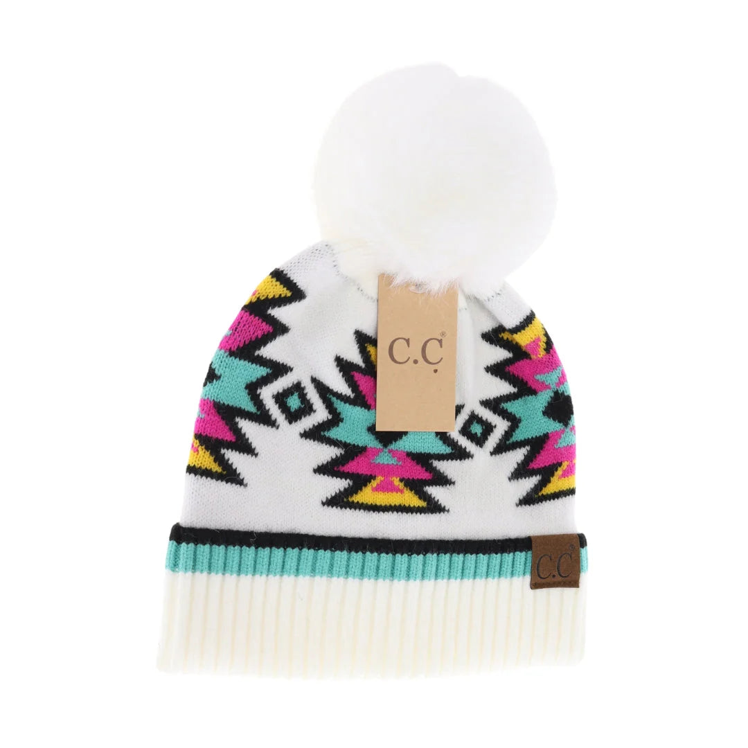 Aztec Fur Pom Beanie