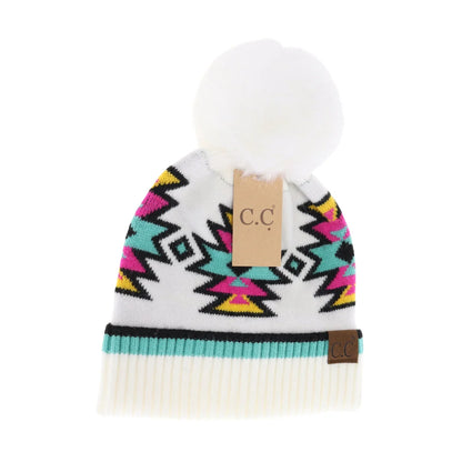 Aztec Fur Pom Beanie