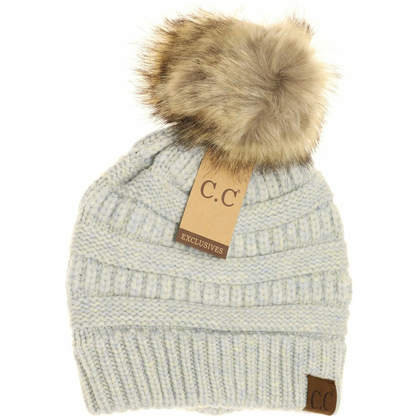 Mixed Soft Yarn Natural Pom CC Beanies