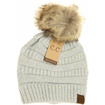 Mixed Soft Yarn Natural Pom CC Beanies