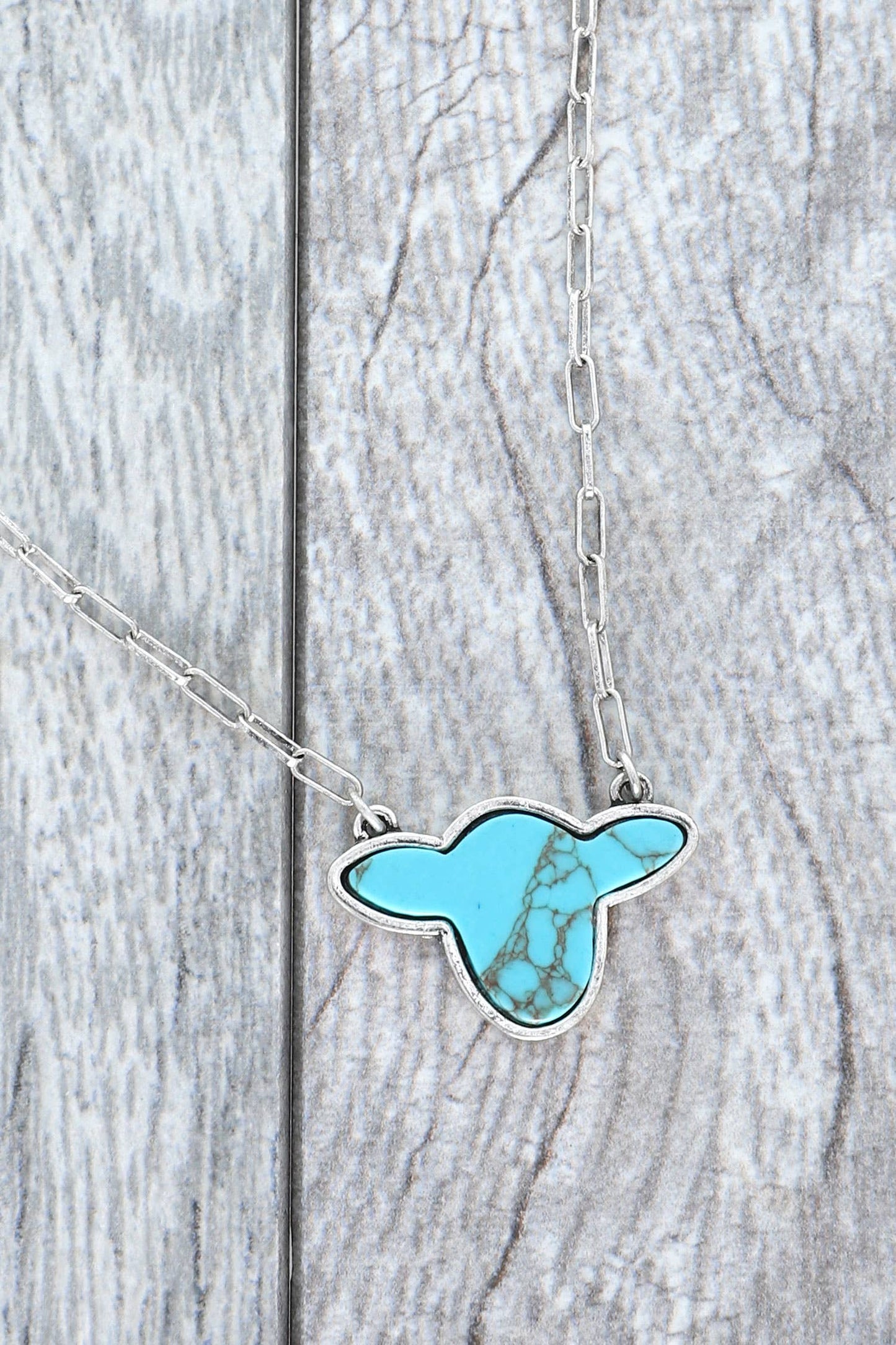 Paperclip Chain Necklace w/ Turquoise Stone Cow Head Pendant