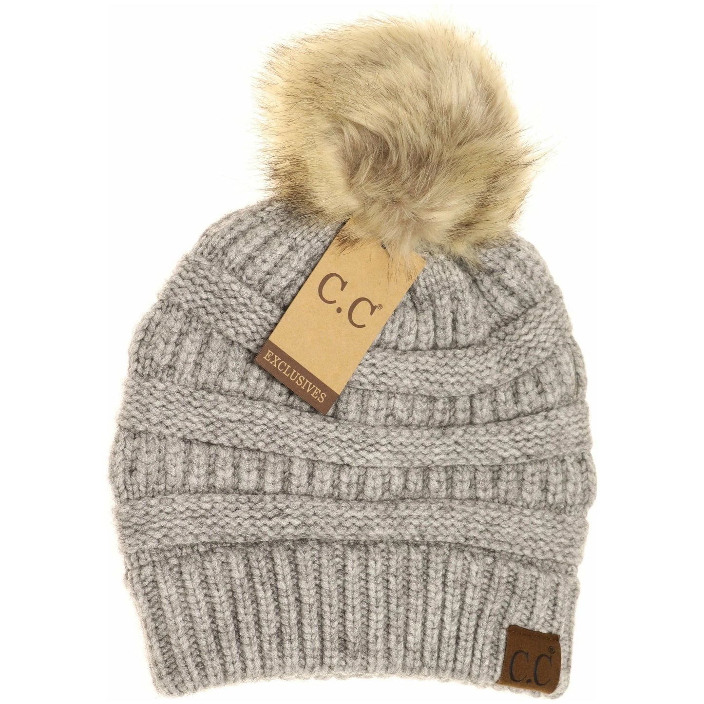 Mixed Soft Yarn Natural Pom CC Beanies