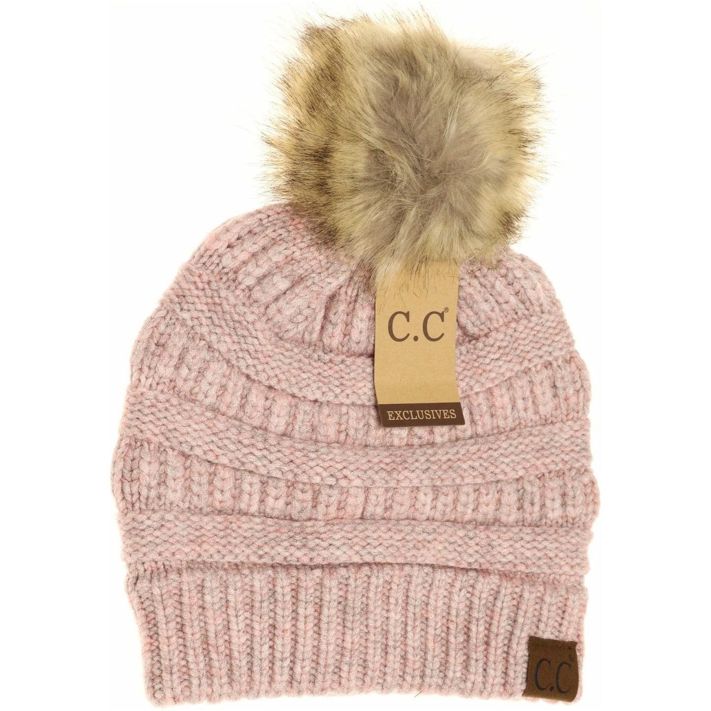 Mixed Soft Yarn Natural Pom CC Beanies