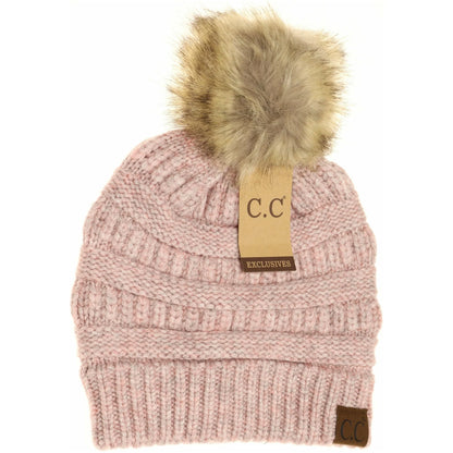 Mixed Soft Yarn Natural Pom CC Beanies