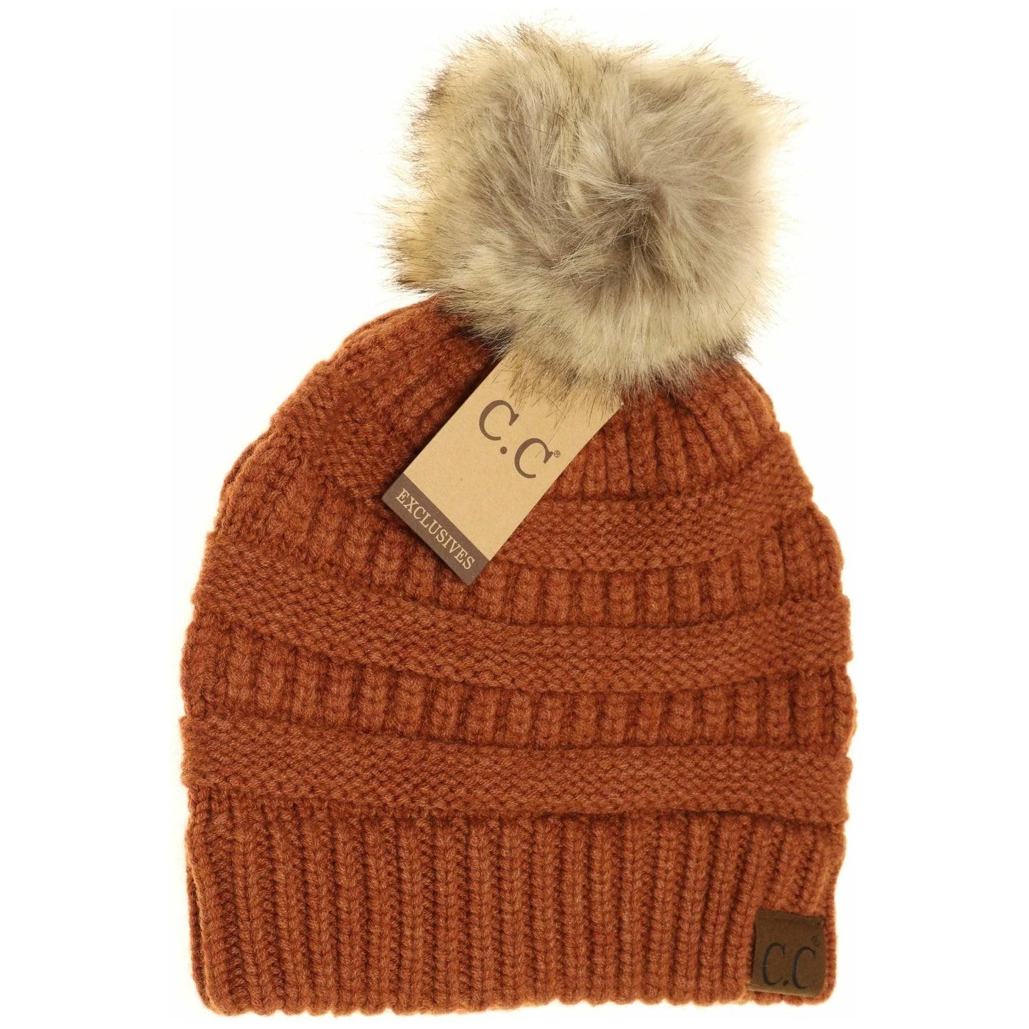 Mixed Soft Yarn Natural Pom CC Beanies